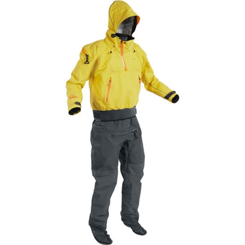 palm bora drysuit for kayaking in yellow