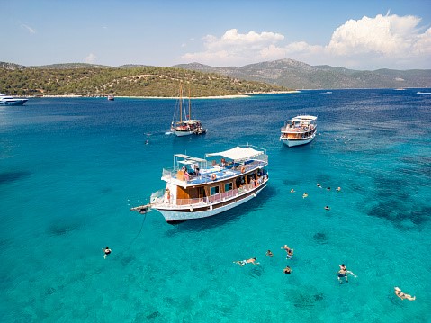 a boat anchored at sea